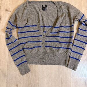 VTG 2011 American Eagle Striped Wool Blend Cardigan - Gray & Blue - Size M